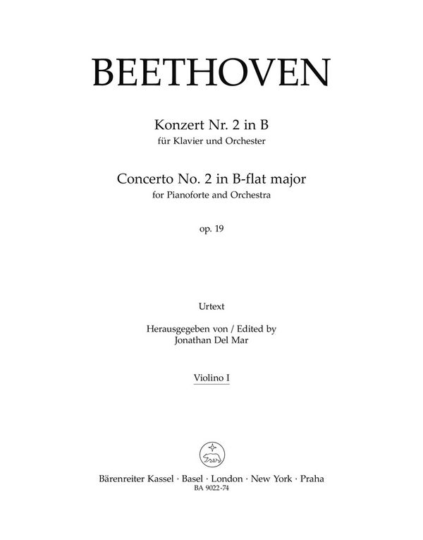 Beethoven, Ludwig van&nbsp;&nbsp;Konzert für Klavier und Orchester Nr. 2 B-Dur op. 19&nbsp;&nbsp;V1 Stimme(n)