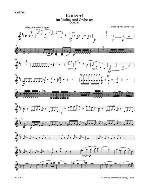 Konzert D-Dur op.61&nbsp;&nbsp;für Violine und Orchester&nbsp;&nbsp;Violine 1