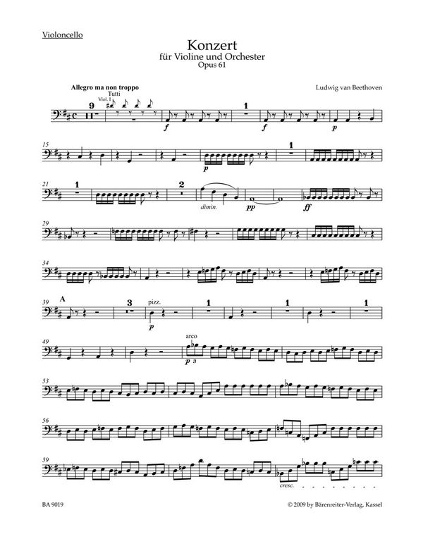 Konzert D-Dur op.61&nbsp;&nbsp;für Violine und Orchester&nbsp;&nbsp;Violoncello