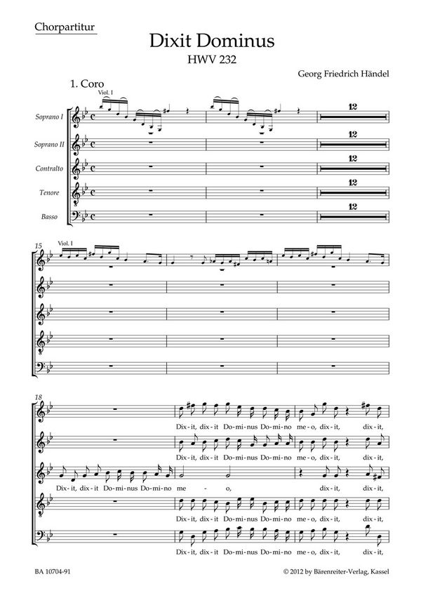 BA10704CHP Dixit Dominus HWV232&nbsp;&nbsp;für Soli, Chor und Streichorchester&nbsp;&nbsp;Chorpartitur
