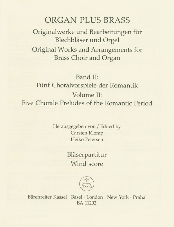 BA11202-51  organ plus brass Band II&nbsp;&nbsp;Fünf Choralvorspiele der Romantik&nbsp;&nbsp;Bläserpartitur