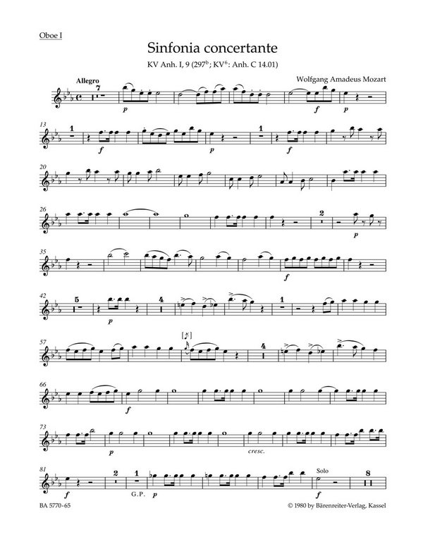 Sinfonia concertante Es-Dur KV Anh. I,9 (KV297b)&nbsp;&nbsp;für Oboe, Klarinette, Horn, Fagott und Orchester&nbsp;&nbsp;Harmoniestimmen