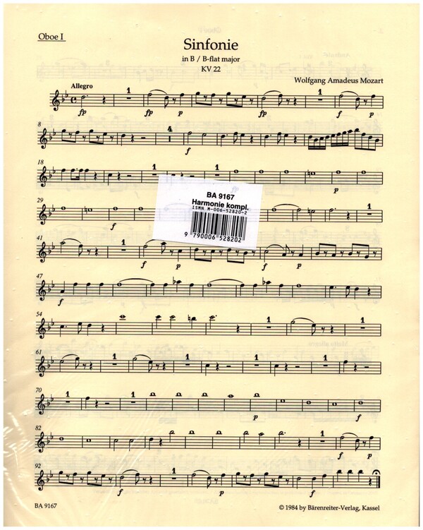 Sinfonie B-Dur Nr.5 KV22&nbsp;&nbsp;für Orchester&nbsp;&nbsp;Harmoniestimmen