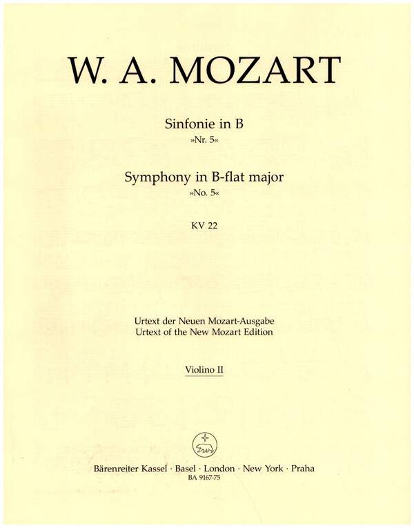 Sinfonie B-Dur Nr.5 KV22&nbsp;&nbsp;für Orchester&nbsp;&nbsp;Violine 2