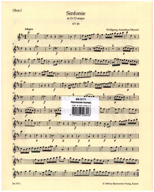 Sinfonie Nr.8 D-Dur KV48&nbsp;&nbsp;für Orchester&nbsp;&nbsp;Harmoniestimmen