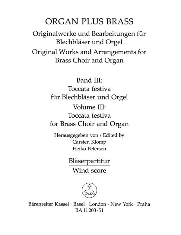 Toccata festiva für Orgel und Blechbläser&nbsp;&nbsp;Partitur für Bläser&nbsp;&nbsp;