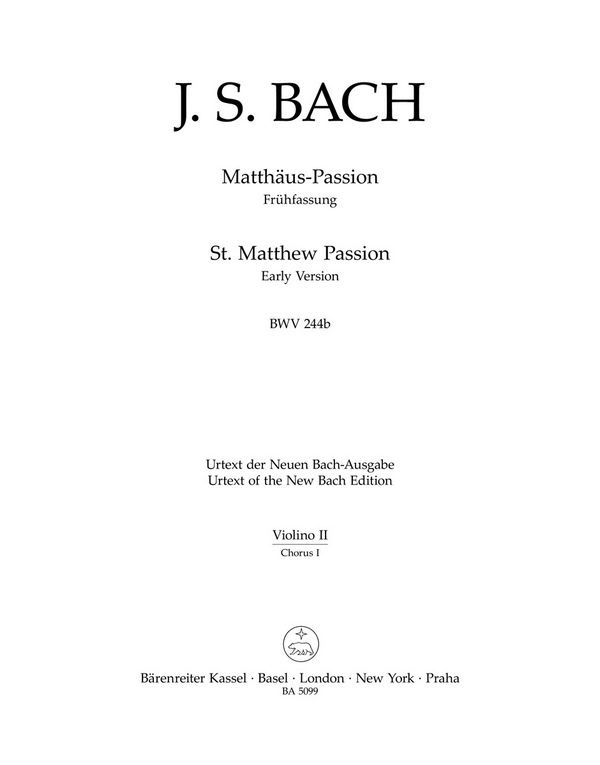 Matthäus-Passion&nbsp;&nbsp;: BWV 244b&nbsp;&nbsp;Stimme(n), Urtextausgabe V2 /1