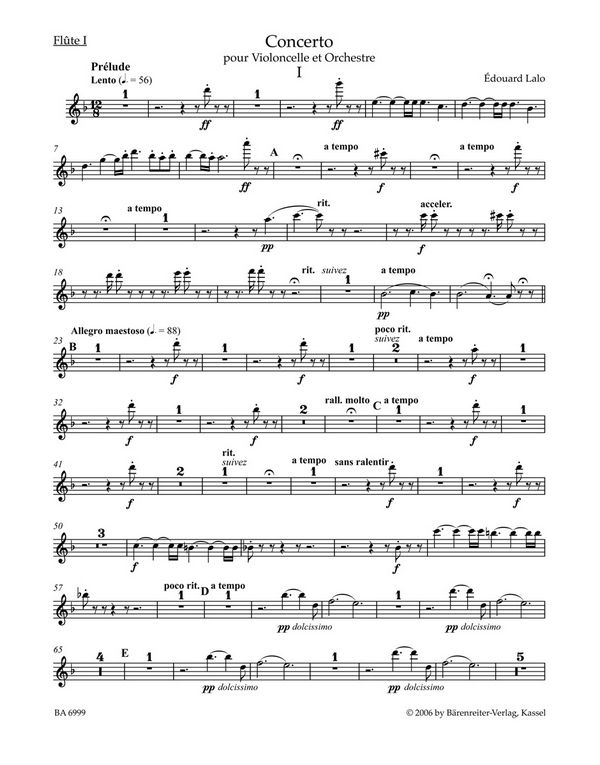 Lalo, Edouard Konzert&nbsp;&nbsp;:&nbsp;&nbsp;Harmoniestimmen, Urtextausgabe Fl1/Fl2/Ob1/Ob2/Klar1/Klar2/Fag1/Fag2