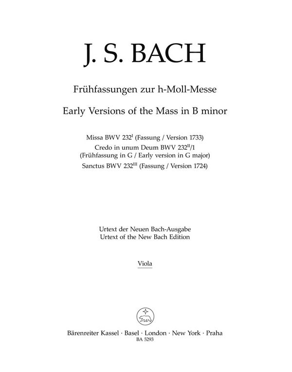 Frühfassungen zur h-Moll Messe&nbsp;&nbsp;: BWV 232&nbsp;&nbsp;Stimme(n), Urtextausgabe Va