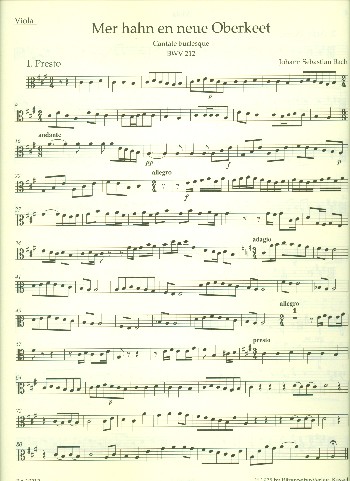 Mer hahn en neue Oberkeet&nbsp;&nbsp;Kantate Nr.212 BWV212&nbsp;&nbsp;Viola