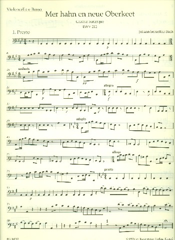 Mer hahn en neue Oberkeet&nbsp;&nbsp;Kantate Nr.212 BWV212&nbsp;&nbsp;Violoncello/Kontrabass