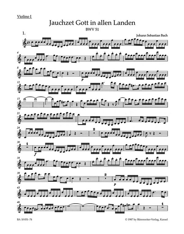 Jauchzet Gott in allen Landen&nbsp;&nbsp;Kantate zum 15. Sonntag nach Trinitatis BWV 51&nbsp;&nbsp;Stimme(n), Urtextausgabe V1