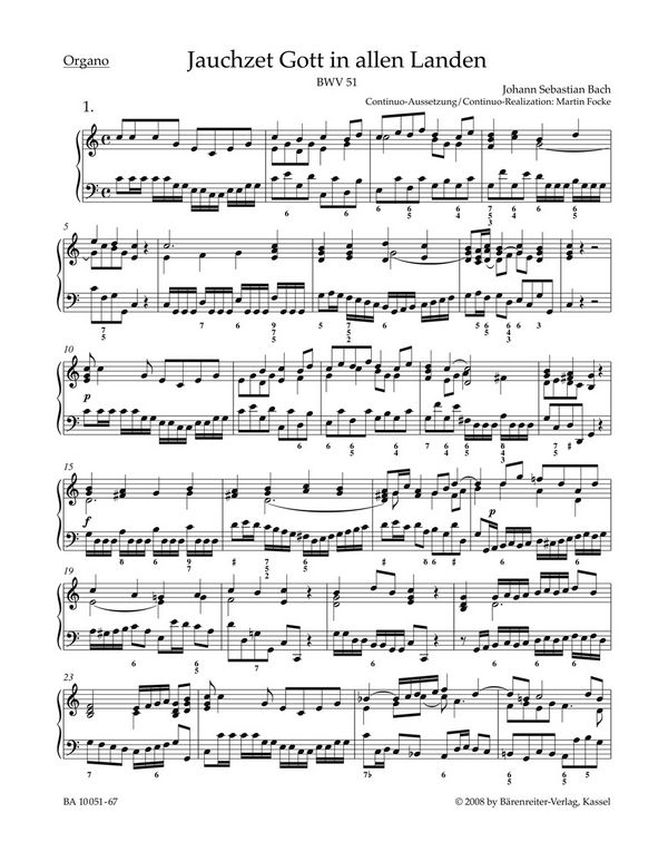 Jauchzet Gott in allen Landen&nbsp;&nbsp;Kantate zum 15. Sonntag nach Trinitatis BWV 51&nbsp;&nbsp;Stimme(n), Urtextausgabe Org