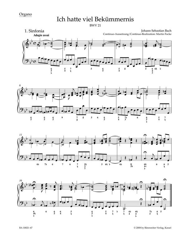 Ich hatte viel Bekümmernis&nbsp;&nbsp;Kantate zum 3. Sonntag nach Trinitatis BWV 21&nbsp;&nbsp;Stimme(n), Urtextausgabe Org