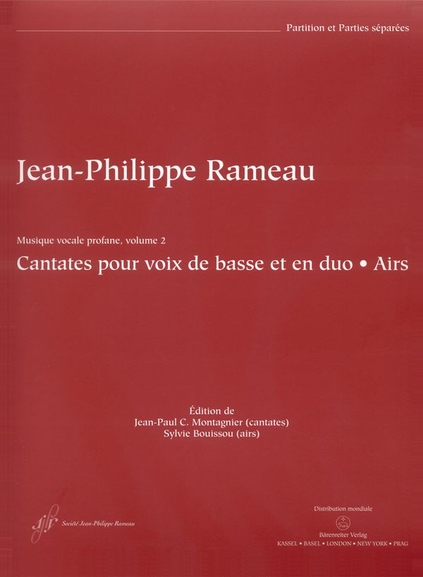 Rameau, Jean-Philippe Cantates pour voix de basse et en duo. Airs&nbsp;&nbsp;:&nbsp;&nbsp;Partitur, Stimmensatz, Urtextausgabe tSti/hSti/ASolo/V1(Fl)/V2/Bc/Va