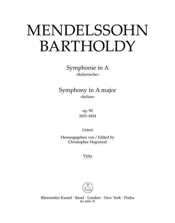 Mendelssohn Bartholdy, Felix Symphonie&nbsp;&nbsp;:&nbsp;&nbsp;Stimme(n), Urtextausgabe Va