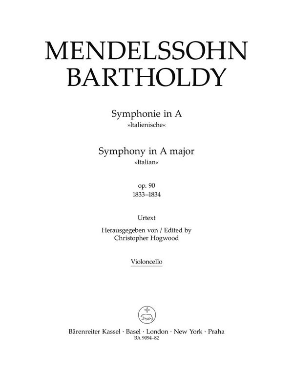 Mendelssohn Bartholdy, Felix Symphonie&nbsp;&nbsp;:&nbsp;&nbsp;Stimme(n), Urtextausgabe Vc