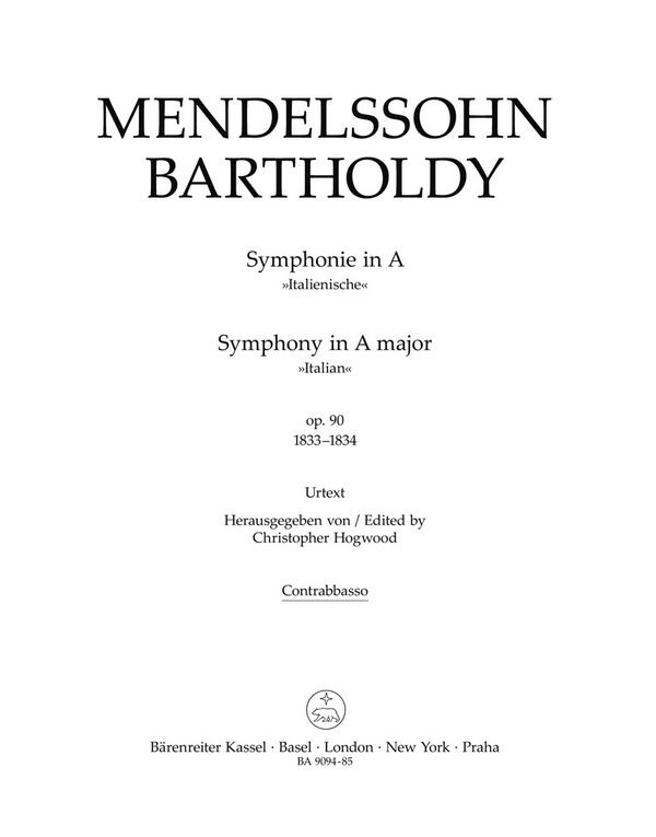 Mendelssohn Bartholdy, Felix Symphonie&nbsp;&nbsp;:&nbsp;&nbsp;Stimme(n), Urtextausgabe Kb