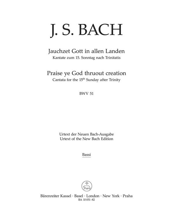 Jauchzet Gott in allen Landen&nbsp;&nbsp;Kantate Nr.51BWV51&nbsp;&nbsp;Violoncello/Kontrabass