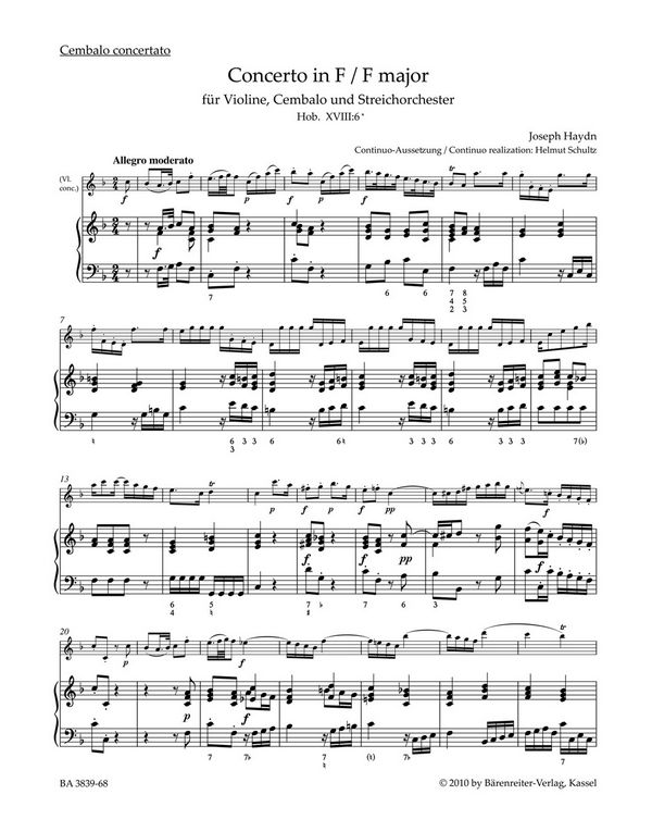Konzert F-Dur Hob.XVIII:6&nbsp;&nbsp;für Violine, Cembalo und Streicher&nbsp;&nbsp;Cembalo concertato