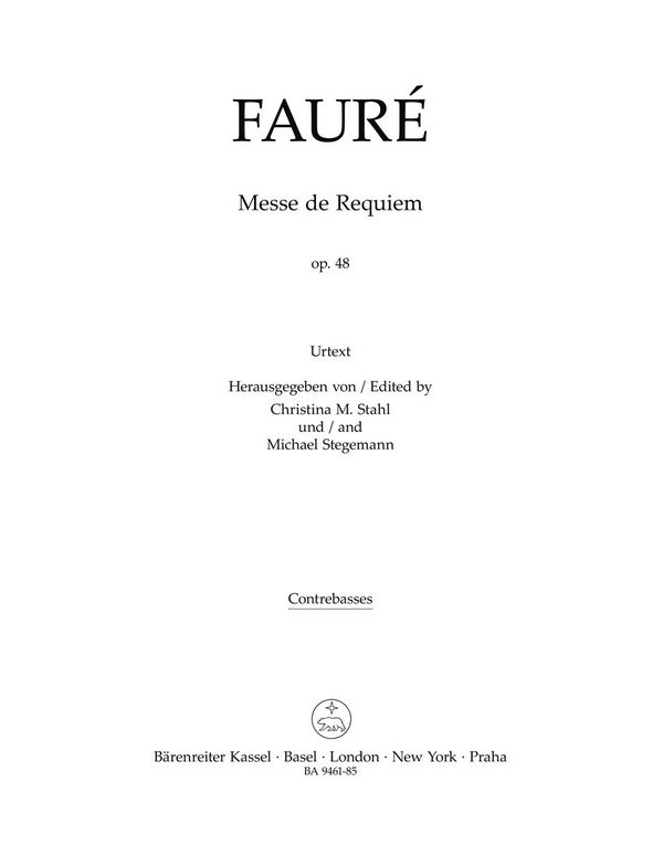 Messe de Requiem op.48 (Fassung von 1900)&nbsp;&nbsp;für Soli, gem Chor und Orchester&nbsp;&nbsp;Kontrabass