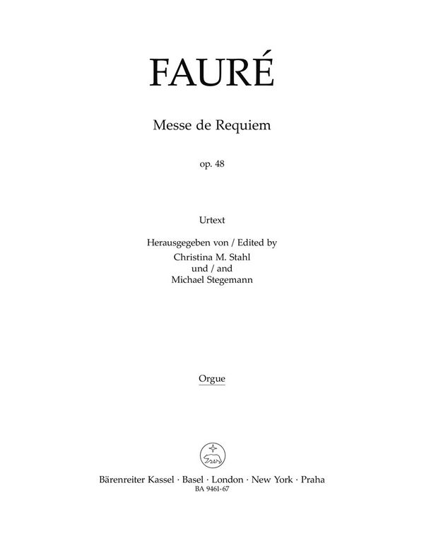 Messe de Requiem op.48 (Fassung von 1900)&nbsp;&nbsp;für Soli, gem Chor und Orchester&nbsp;&nbsp;Orgel