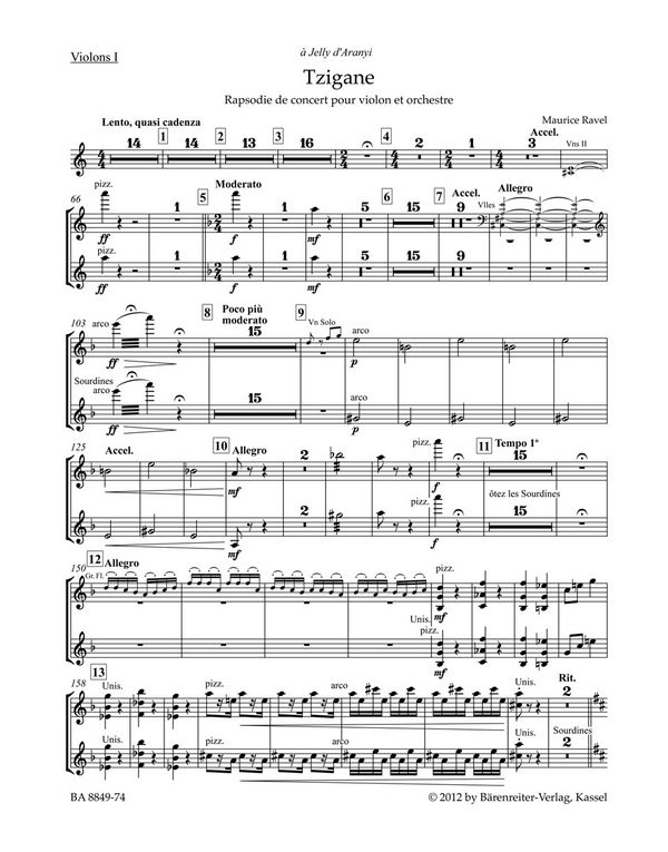 Tzigane&nbsp;&nbsp;für Violine und Orchester&nbsp;&nbsp;Violine 1