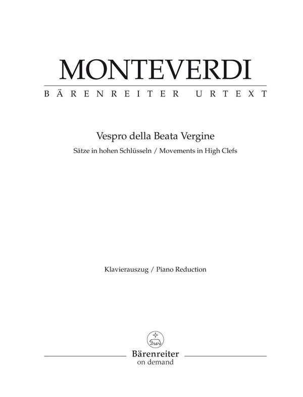 BA8794-92  C.Monteverdi, Vespro della Beata Vergine&nbsp;&nbsp;Sätze in hohen Schlüsseln&nbsp;&nbsp;Klavierauszug (Sonderanfertigung)