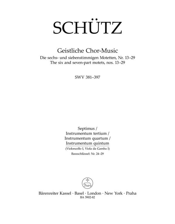 BA5902-82 Schütz, Die 6- und 7-stimmigen Motetten Nr.13-29 SWV381-397&nbsp;&nbsp;für gem Chor und Bc&nbsp;&nbsp;Septimus (Instr. tertium)