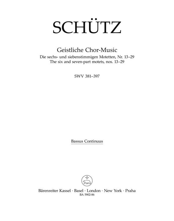 BA5902-86  Schütz, Die 6- und 7-stimmigen Motetten Nr.13-29 SWV381-397&nbsp;&nbsp;für gem Chor und Bc&nbsp;&nbsp;Bc