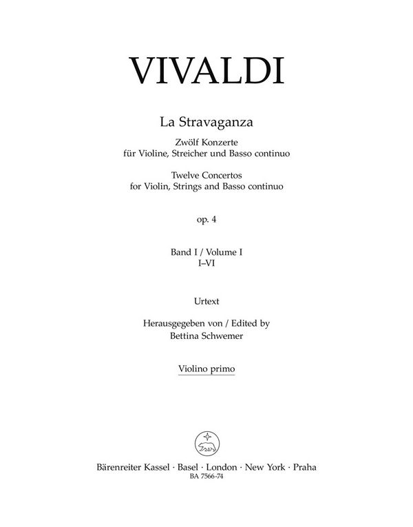 Vivaldi, Antonio, La Stravaganza op. 4 -Zwölf Konzerte for Violine, St&nbsp;&nbsp;V1&nbsp;&nbsp;Part(s), Urtext edition