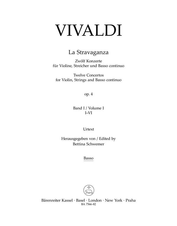 Vivaldi, Antonio, La Stravaganza op. 4 -Twelve Concertos for Violin, S&nbsp;&nbsp;Basso&nbsp;&nbsp;Part(s), Urtext edition