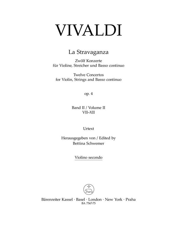 Vivaldi, Antonio, La Stravaganza op. 4 -Zwölf Konzerte for Violine, St&nbsp;&nbsp;V2&nbsp;&nbsp;Part(s), Urtext edition
