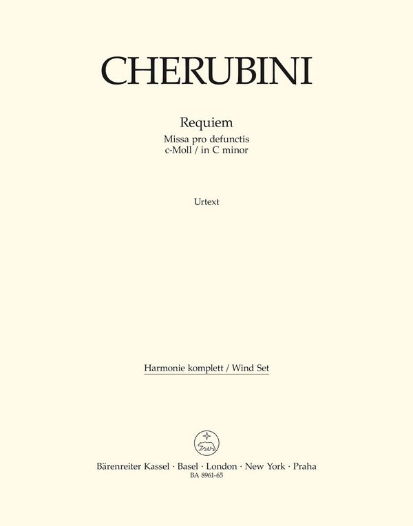 Cherubini, Luigi&nbsp;&nbsp;Requiem c-Moll -Missa pro defunctis-&nbsp;&nbsp;2Ob/2Klar/2Fag/2Hn/2Trp/Pos-A/Pos-T/Pos-B/Pk/Tam Harmoniestimmen