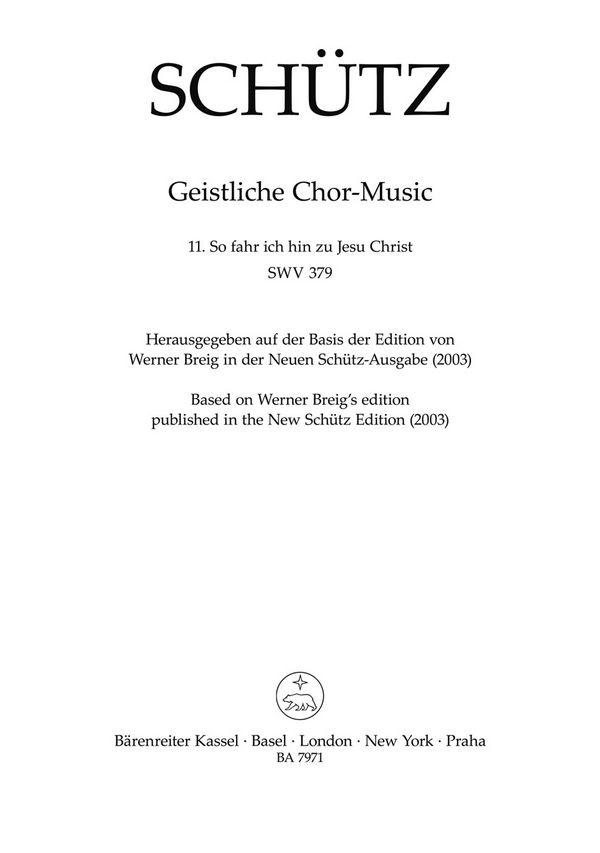 So fahr ich hin zu Jesu Christ SWV379&nbsp;&nbsp;für gem Chor und Bc&nbsp;&nbsp;Partitur