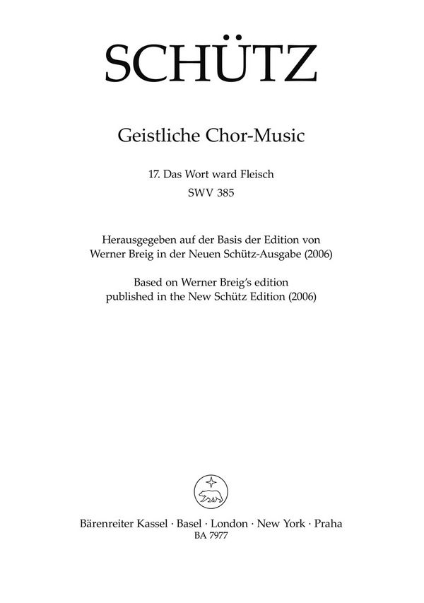 Das Wort ward Fleisch SWV385&nbsp;&nbsp;für gem Chor a cappella (Bc ad lib)&nbsp;&nbsp;Partitur
