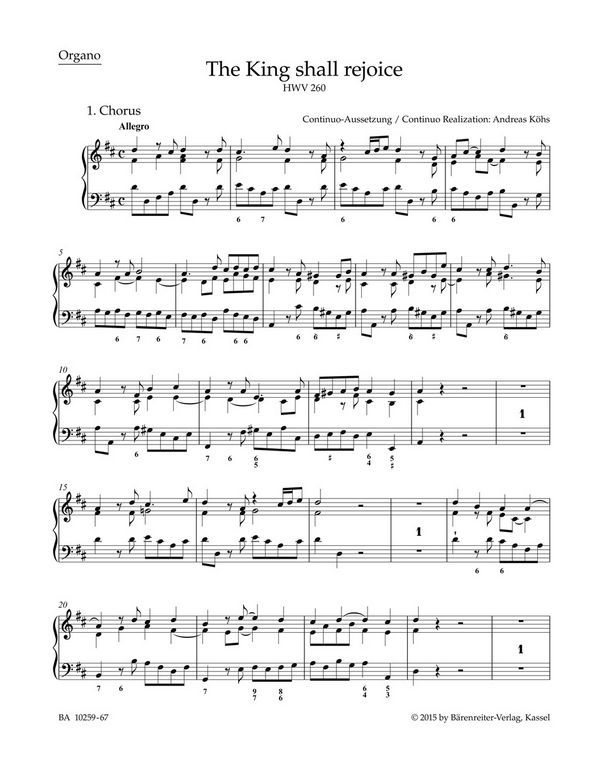 The King shall rejoice HWV260&nbsp;&nbsp;für gem Chor und Orchester&nbsp;&nbsp;Orgel