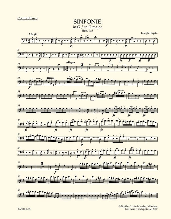 Sinfonie G-Dur Hob.I:88&nbsp;&nbsp;für Orchester&nbsp;&nbsp;Kontrabass