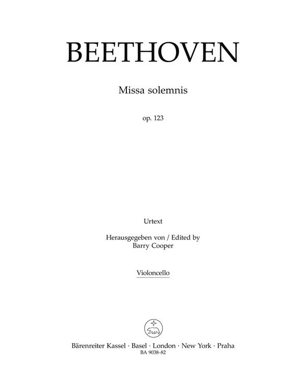 Beethoven, L. v., Missa solemnis op. 123&nbsp;&nbsp;Vc&nbsp;&nbsp;Part(s), Urtext edition