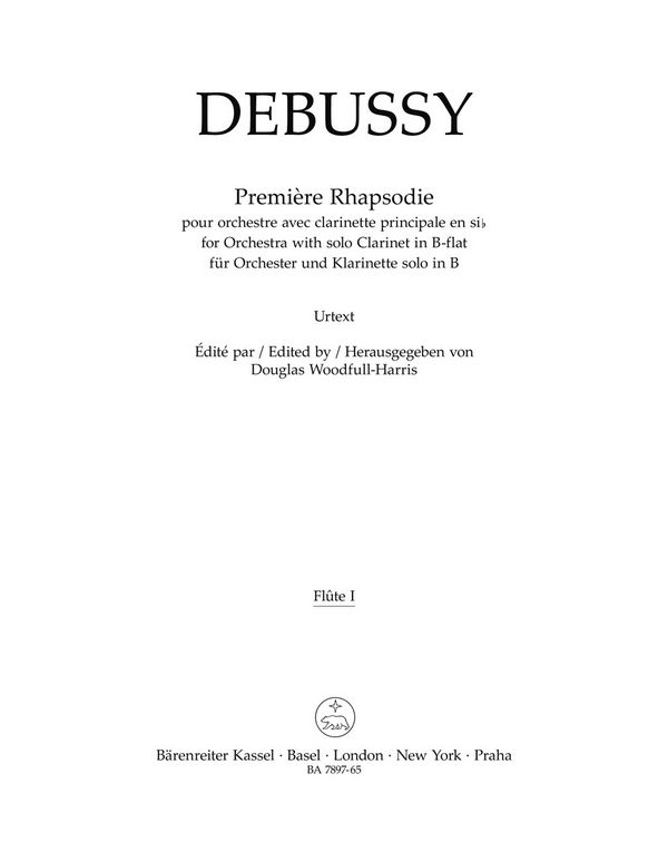 Debussy, Claude, Première Rhapsodie for Orchestra with Solo Clarinet i&nbsp;&nbsp;for Orchestra with Solo Clarinet in B-flat&nbsp;&nbsp;set of winds, Urtext edition