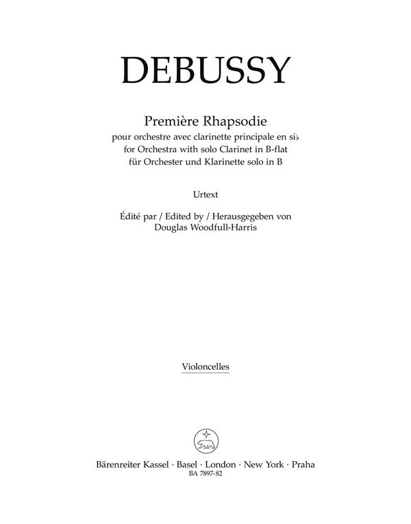 Debussy, Claude, Première Rhapsodie for Orchestra with Solo Clarinet i&nbsp;&nbsp;for Orchestra with Solo Clarinet in B-flat&nbsp;&nbsp;Part(s), Urtext edition