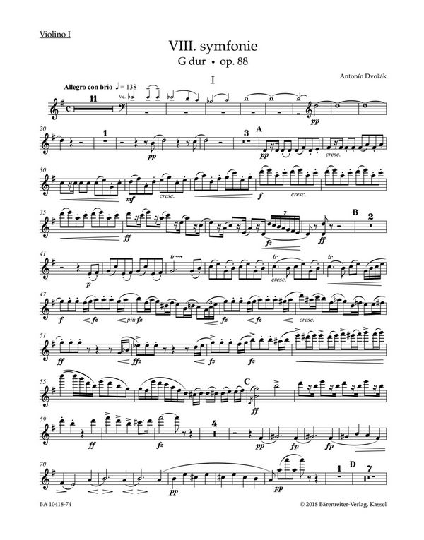 Symphonie G-Dur Nr.8 op.88&nbsp;&nbsp;für Orchester&nbsp;&nbsp;Violine 1