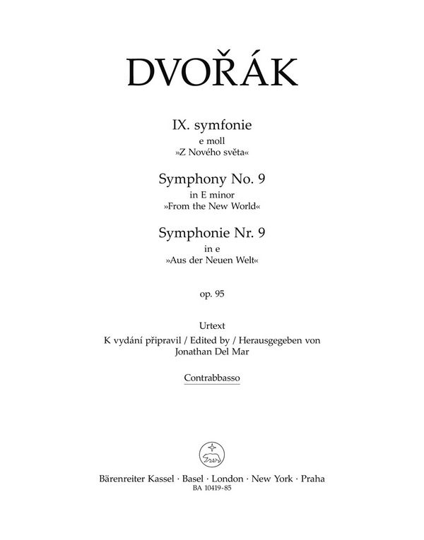 Dvorák, Antonín, Symphonie Nr. 9 e-Moll op. 95 'Aus der Neuen Welt'&nbsp;&nbsp;Db&nbsp;&nbsp;Part(s), Urtext edition