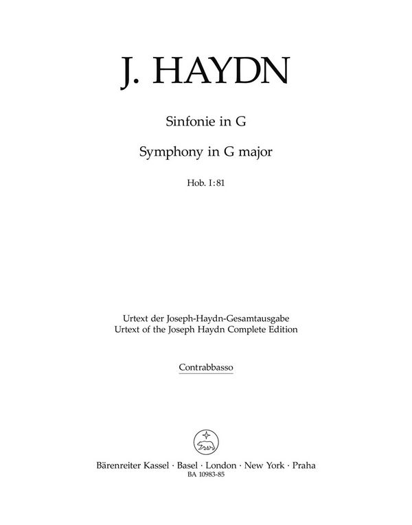 Haydn, Joseph, Symphony G major Hob. I:81&nbsp;&nbsp;double bass&nbsp;&nbsp;Part(s), Urtext edition