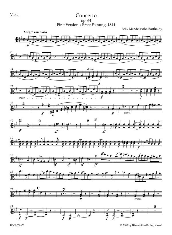 Mendelssohn Bartholdy, Felix, Concerto for Violin and Orchestra in E m&nbsp;&nbsp;for Violin and Orchestra&nbsp;&nbsp;Part(s), Urtext edition