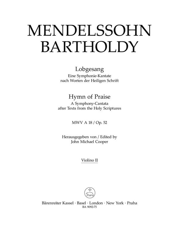Lobgesang op.52 MWV A18&nbsp;&nbsp;für Soli, Chor und Orchester&nbsp;&nbsp;2. Violine