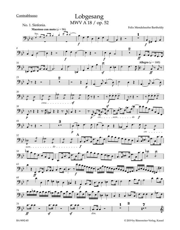 Lobgesang op.52 MWV A18&nbsp;&nbsp;für Soli, Chor und Orchester&nbsp;&nbsp;Kontrabass