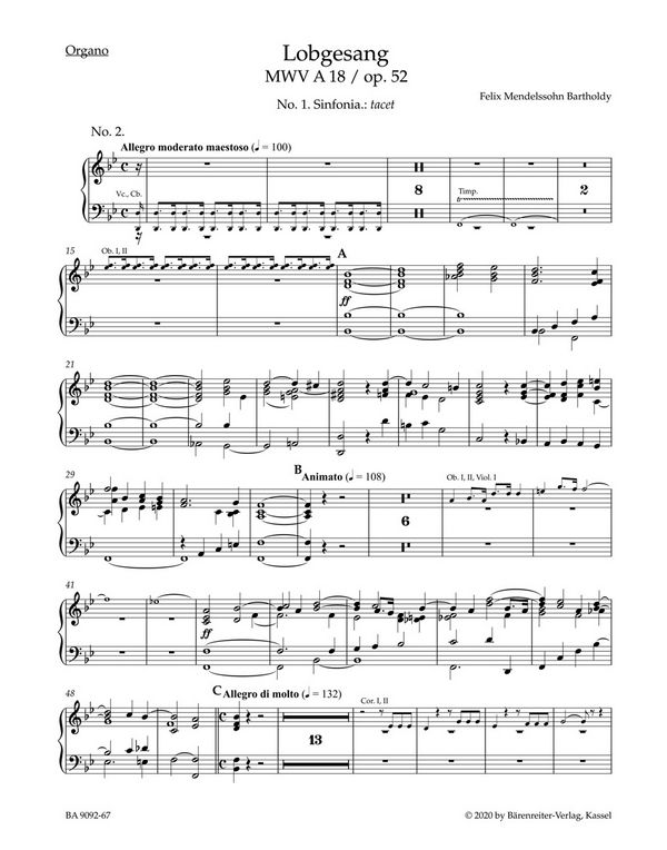 Lobgesang op.52 MWV A18&nbsp;&nbsp;für Soli, Chor und Orchester&nbsp;&nbsp;Orgel