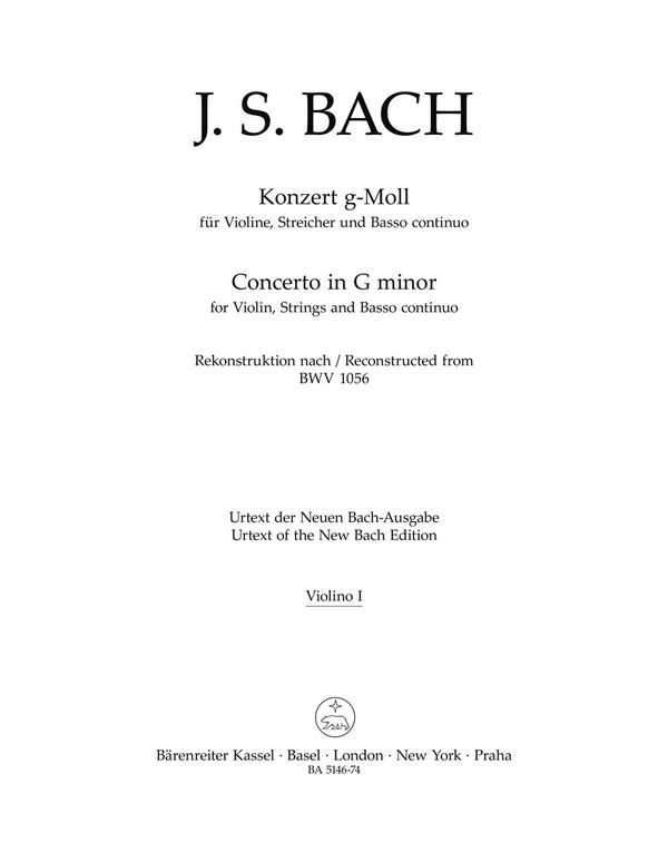 Concerto in g minor reconstructed from BWV1056&nbsp;&nbsp;for violin, strings and basso continuo&nbsp;&nbsp;violin 1