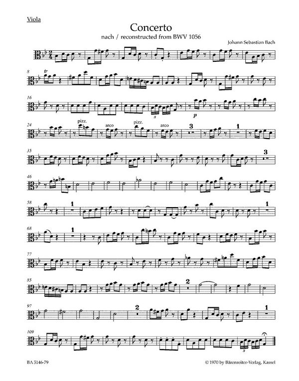 Concerto in g minor reconstructed from BWV1056&nbsp;&nbsp;for Violin, Strings and Basso Continuo&nbsp;&nbsp;Viola